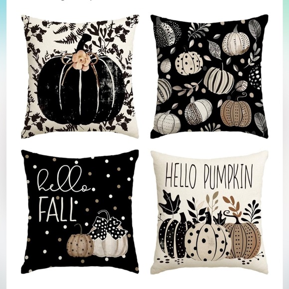 Set of 4 Halloween Pumpkin Throw Pillows 17.5 length 18in width - Picture 1 of 3